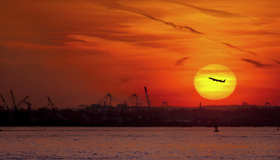 Sunset Photograph - Sunset: New York Harbor by Michael Castellano