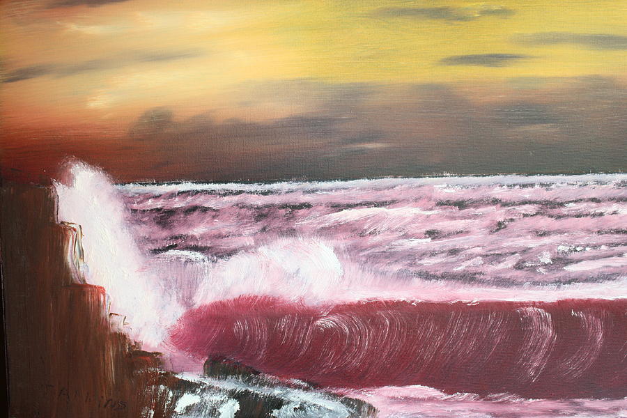 Sunset Ocean Wave Painting by Barbara Adkins - Fine Art America