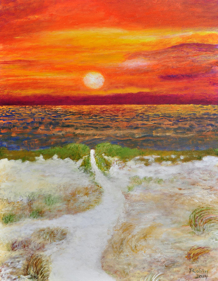 Sunset Painting - Sunset off Pamet by Robin Manning