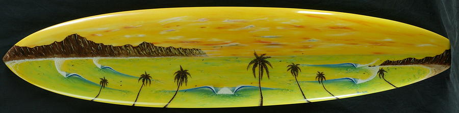 Sunset on a Surfboard Painting by Paul Carter