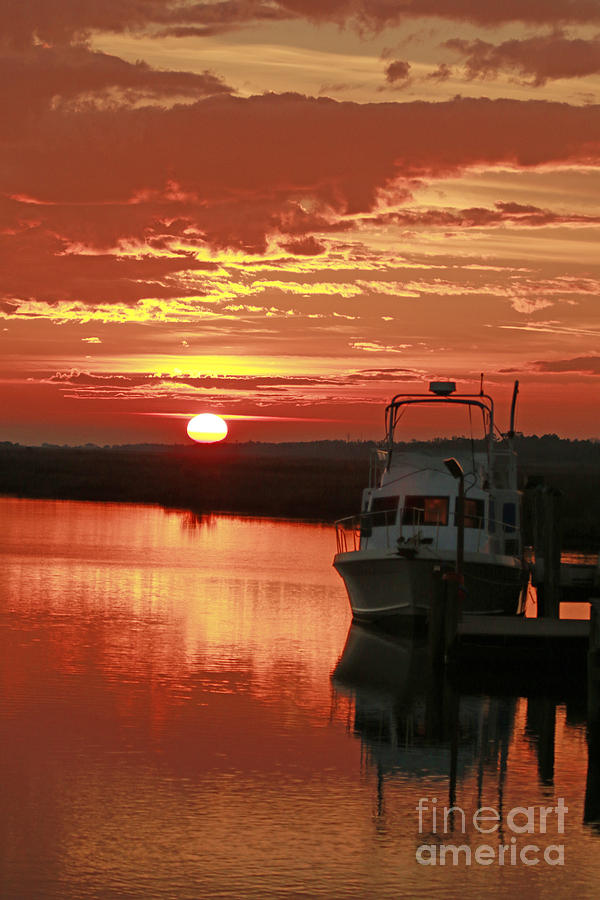 Sunset on Bayou and Boat Photograph by Luana K Perez