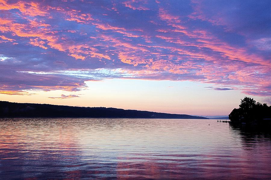 Sunset On Cayuga Lake Cornell Sailing Center Ithaca New York Photograph by Paul Ge