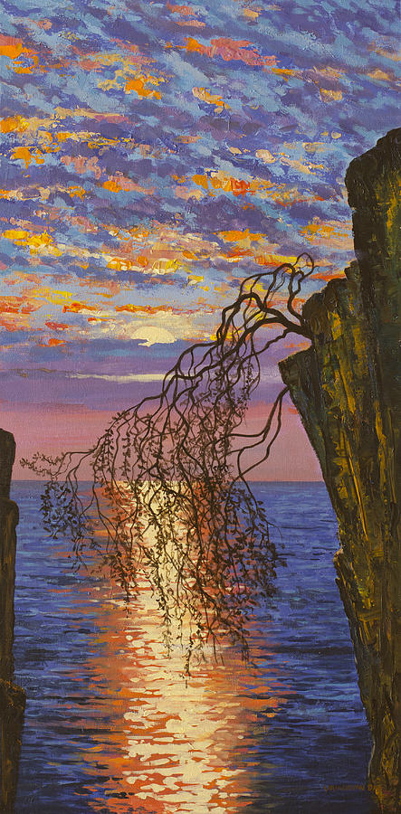 Sunset on cliff Painting by Vrindavan Das