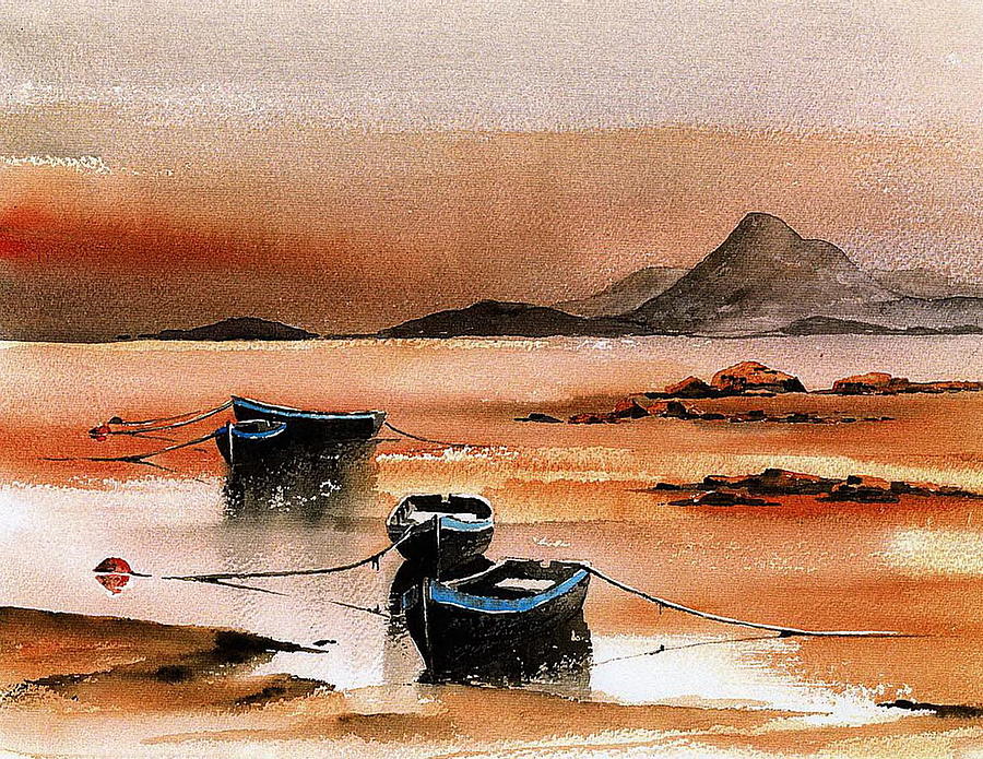Sunset Painting - Sunset on Croagh Patrick   Mayo by Val Byrne