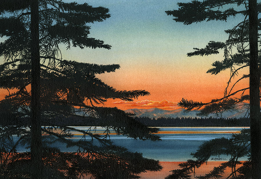 Sunset Painting - Sunset on Fallen Leaf Lake by Sandi Howell