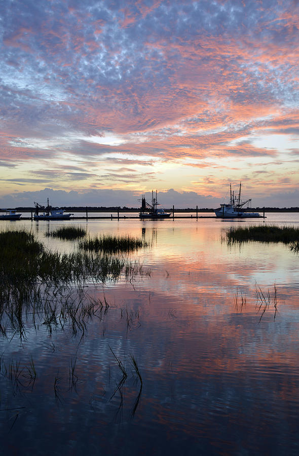 Sunset on Jekyll Island with Docked Boats Photograph by Bruce Gourley