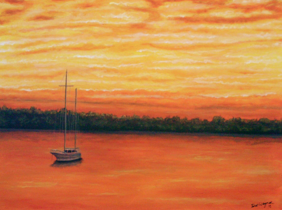 Sunset on lake Michigan Painting by Dan Wagner