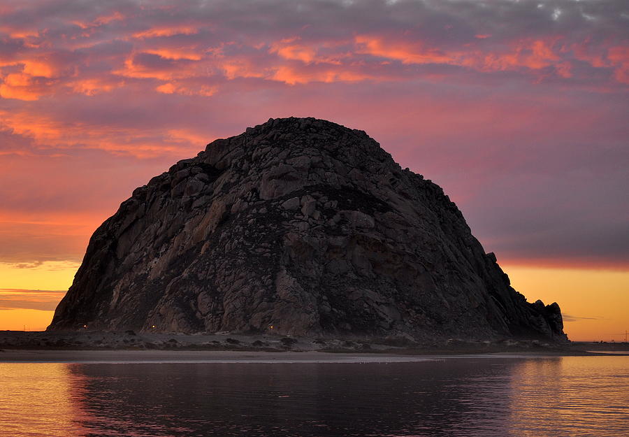 Sunset on Morro Rock Photograph by AJ  Schibig