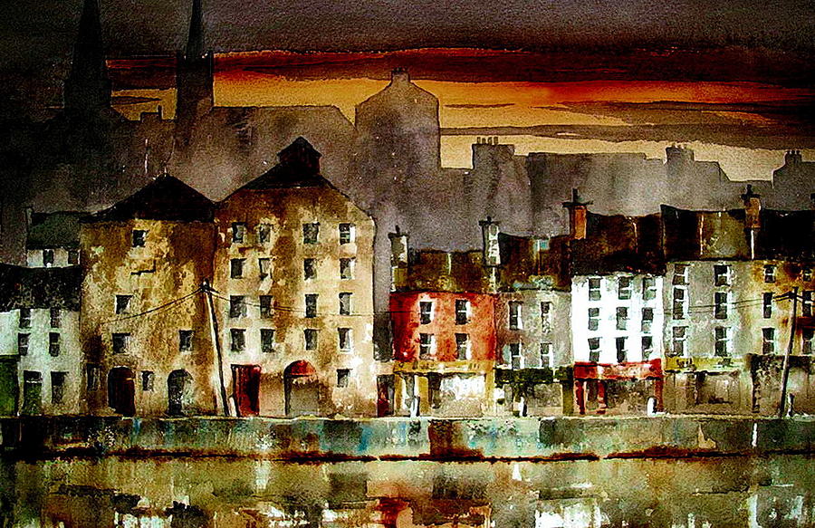 Sunset on New Ross Wexford Mixed Media by Val Byrne