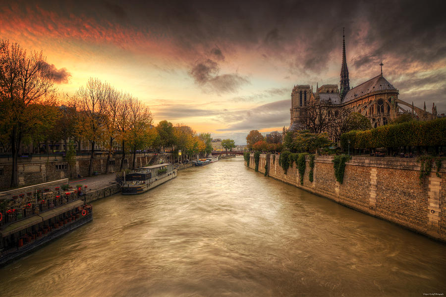 Sunset on Notre Dame Photograph by Ryan Wyckoff
