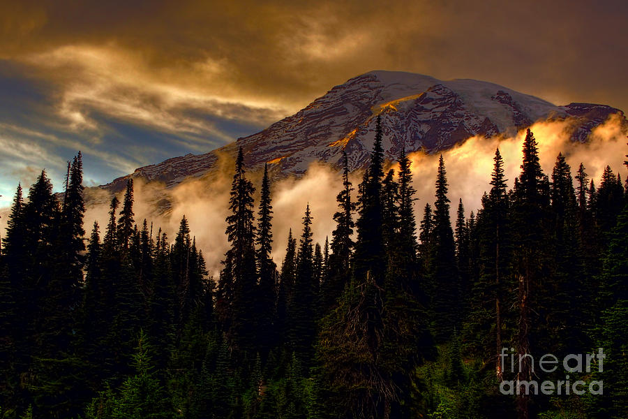Mount Rainier National Park Photograph - Sunset on Rainier by Gary Holmes