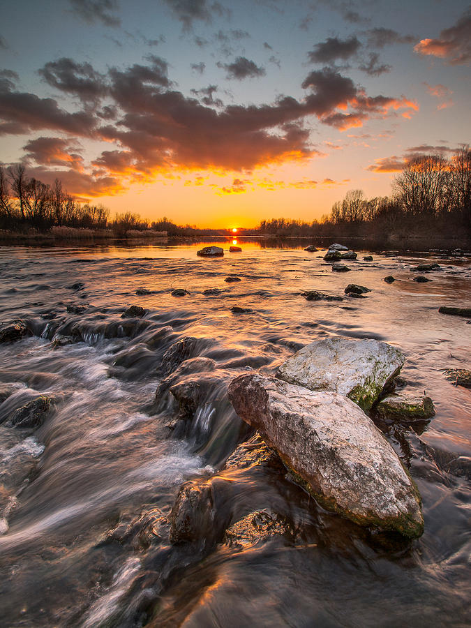 Sunset Photograph - Sunset on river by Davorin Mance