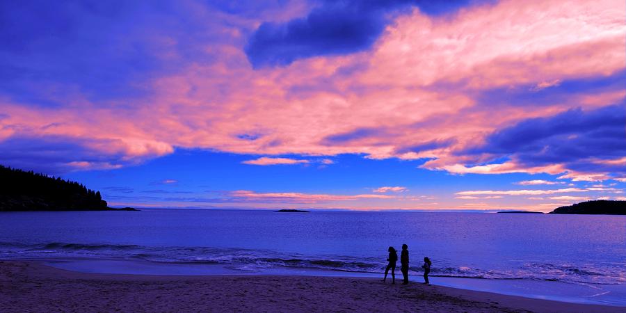 Sunset on Sand beach Acadia National Park Maine Painting by Paul Ge