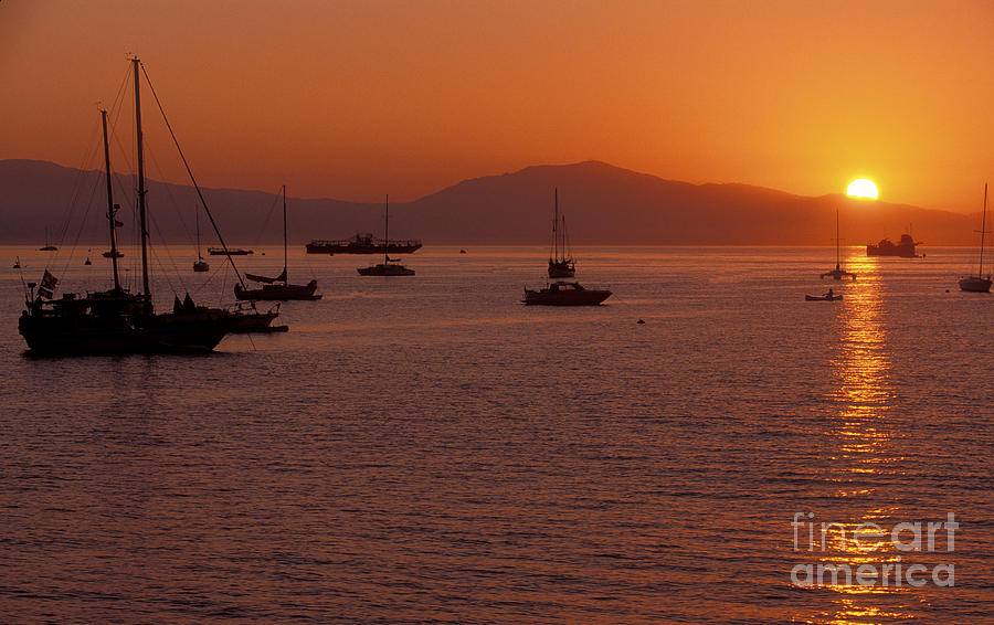 Sunset on Santa Barbara Harbor Photograph by Sandra Bronstein