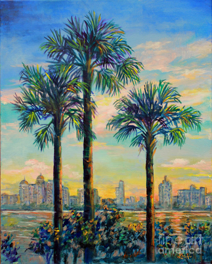 Sunset Painting - Sunset on Sarasota Bay by Lou Ann Bagnall