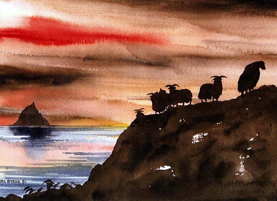 Sunset on Sceilig Micil Kerry Painting by Val Byrne