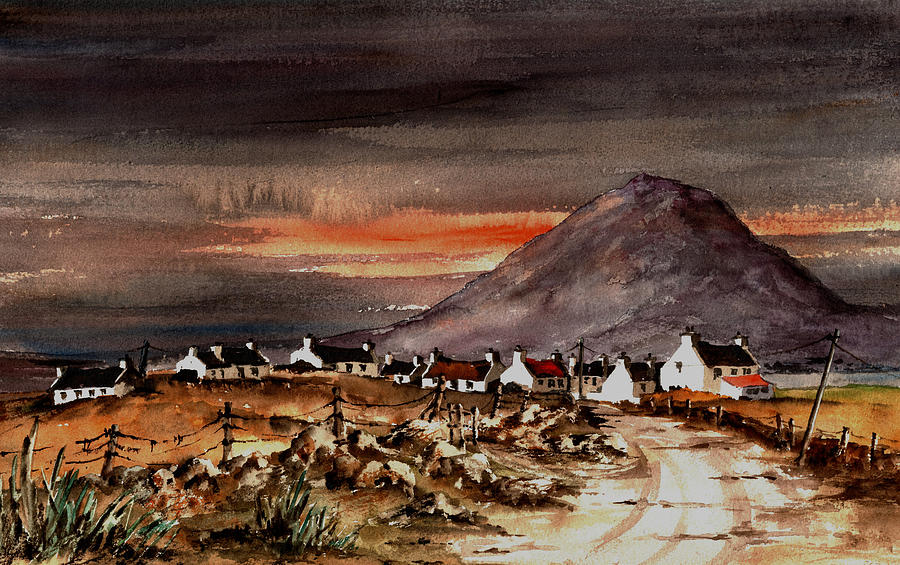 Sunset on Slievemore Achill Mayo Painting by Val Byrne