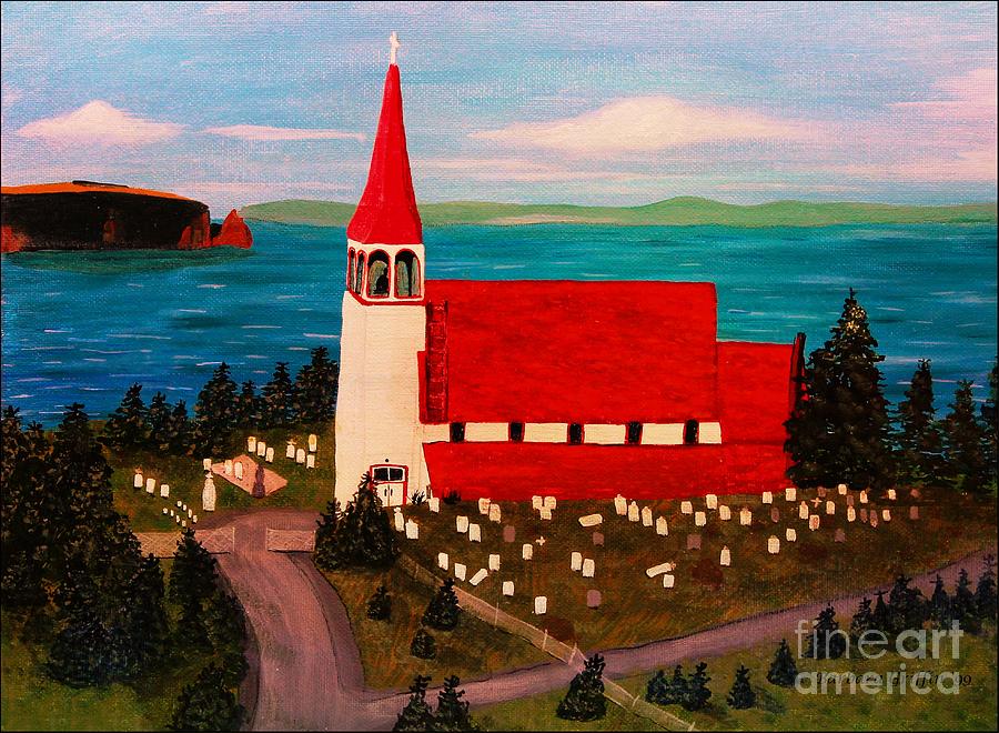 Sunset on the Church by the Sea Painting by Barbara A Griffin