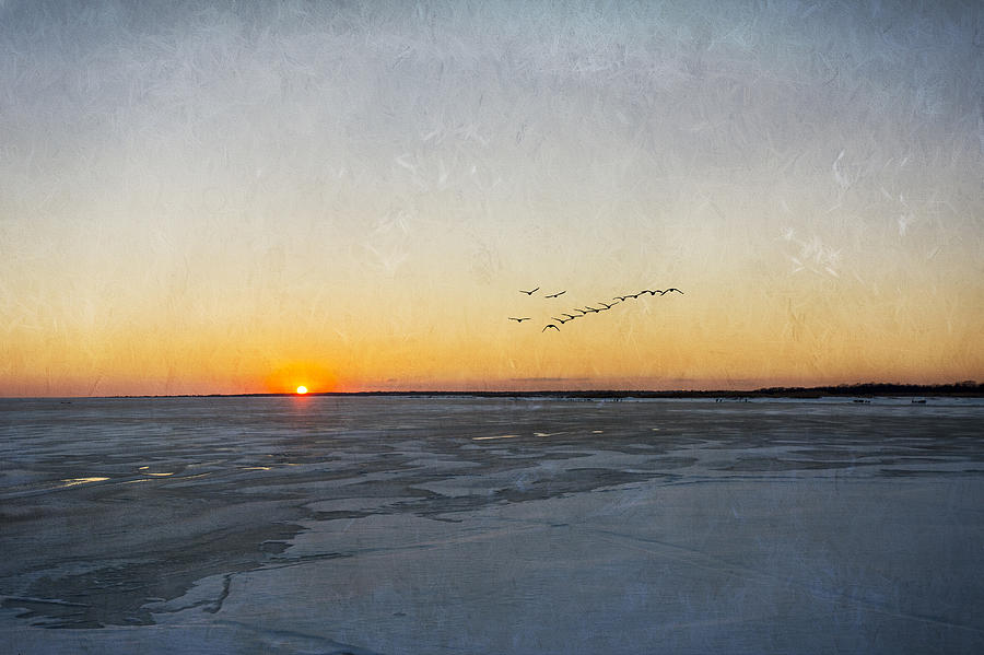 Sunset On The Frozen Bay Photograph by Cathy Kovarik
