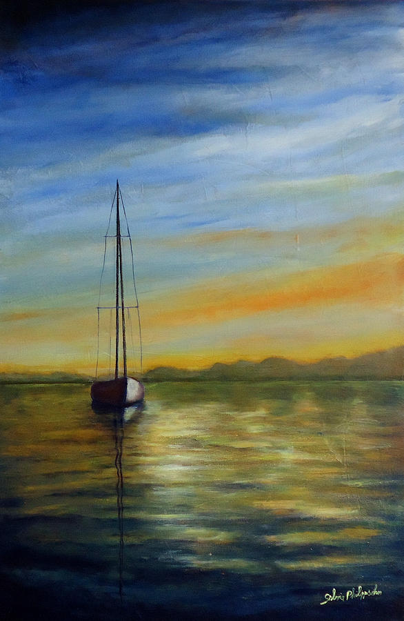 Sunset on the lake Painting by Silvia Philippsohn