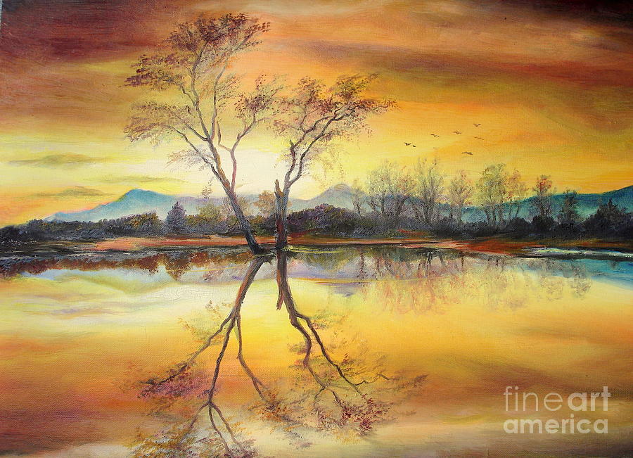 Sunset on the lake  Painting by Sorin Apostolescu