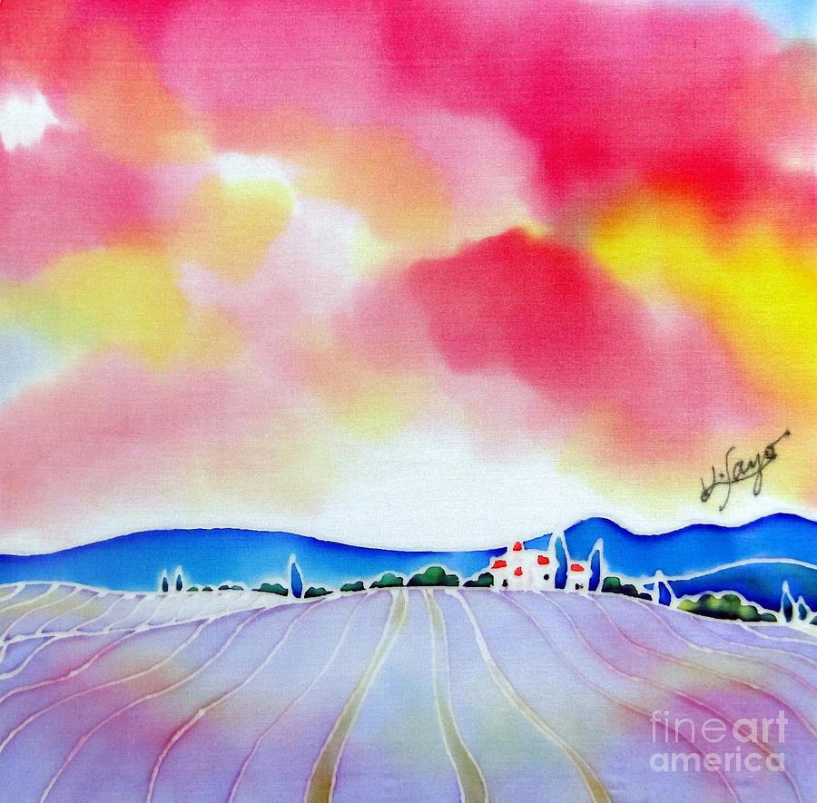 Sunset on the lavender farm  Painting by Hisayo OHTA