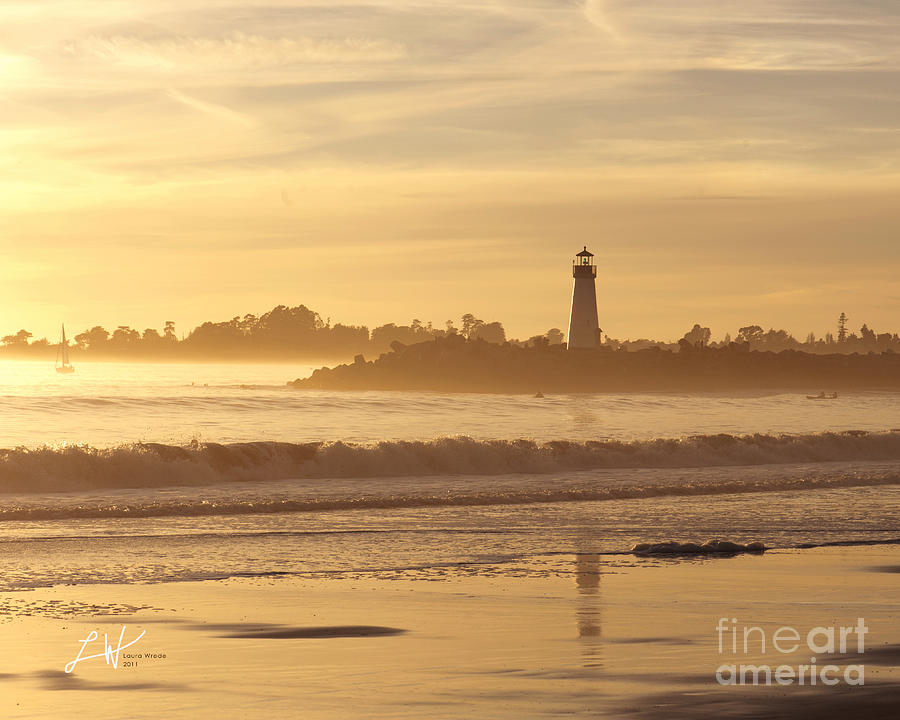Sunset on the Lighthouse in Santa Cruz Harbor Photograph by Artist and Photographer Laura Wrede