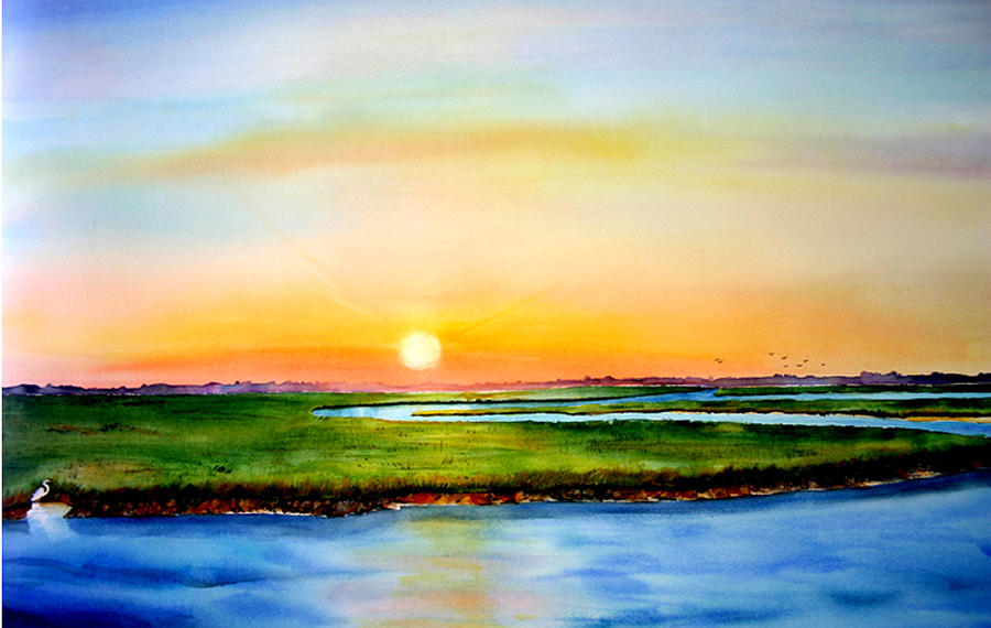 Sunset on the Marsh Painting by Phyllis London