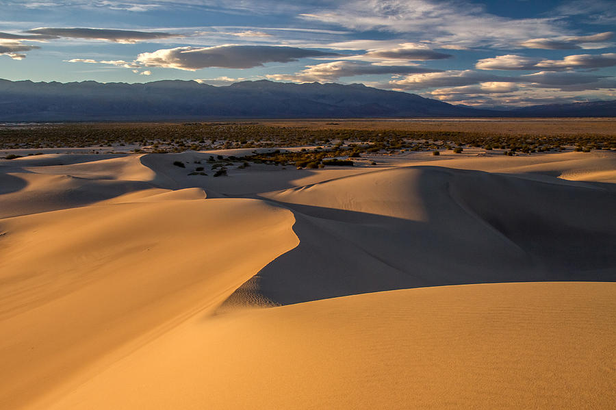 Sunset on the Mesquite Sand dunes in Death Valley National park Photograph by Pierre Leclerc Photography