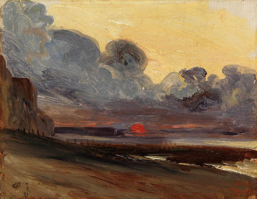 Sunset on the Normandy Coast Painting by Eugene Isabey