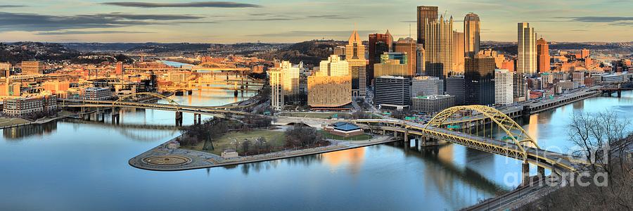 Sunset On The Pittsburgh Skyline Photograph by Adam Jewell