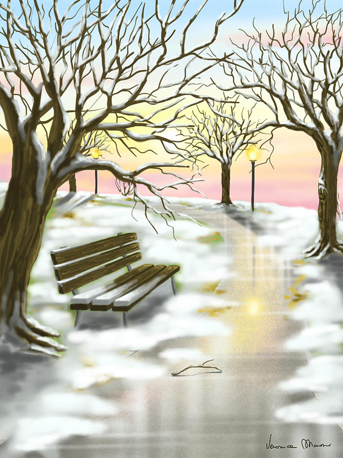 Sunset on the snow Painting by Veronica Minozzi