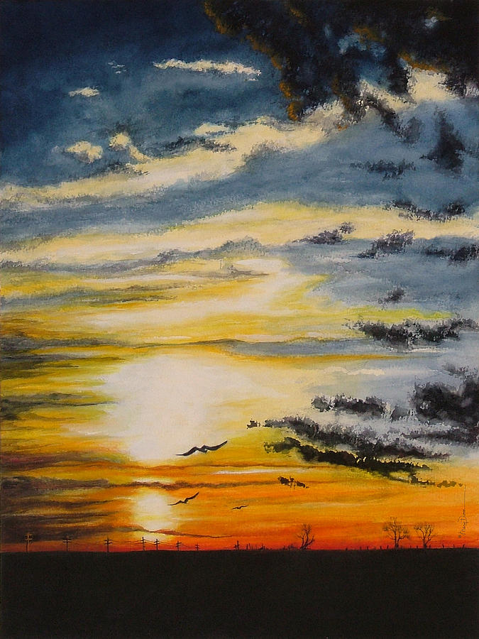Sunset on the Texas Plains Painting by Mary Dove