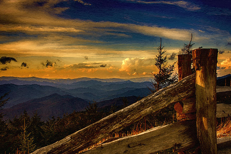 Sunset on Top of Mount Mitchell Painting by John Haldane
