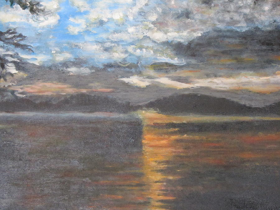 Sunset on Tupper Lake Painting by Lucille  Valentino