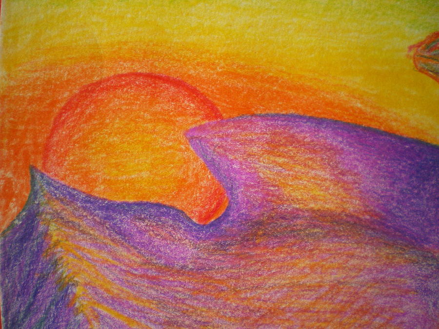 Sunset Painting - Sunset On Wavy Mountains detail of sun by Nieve Andrea 