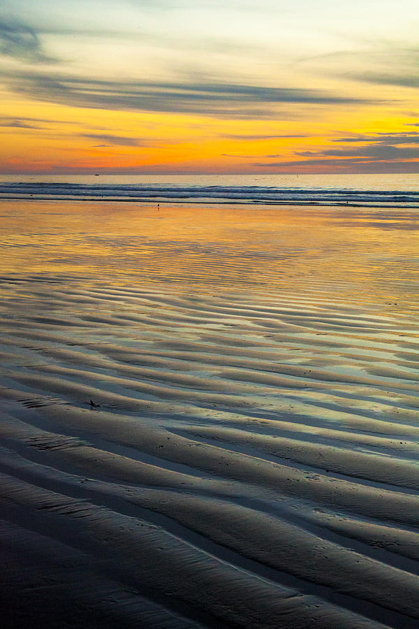 Sunset on Wet Sandy Beach Seascape Fine Art Photography Print  Photograph by Jerry Cowart