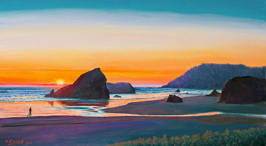 Sunset - Oregon Coast Painting by Paul Krapf