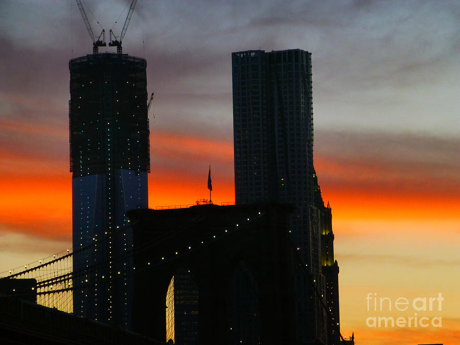 Sunset over Brooklyn Bridge and One WTC Photograph by Steven Spak