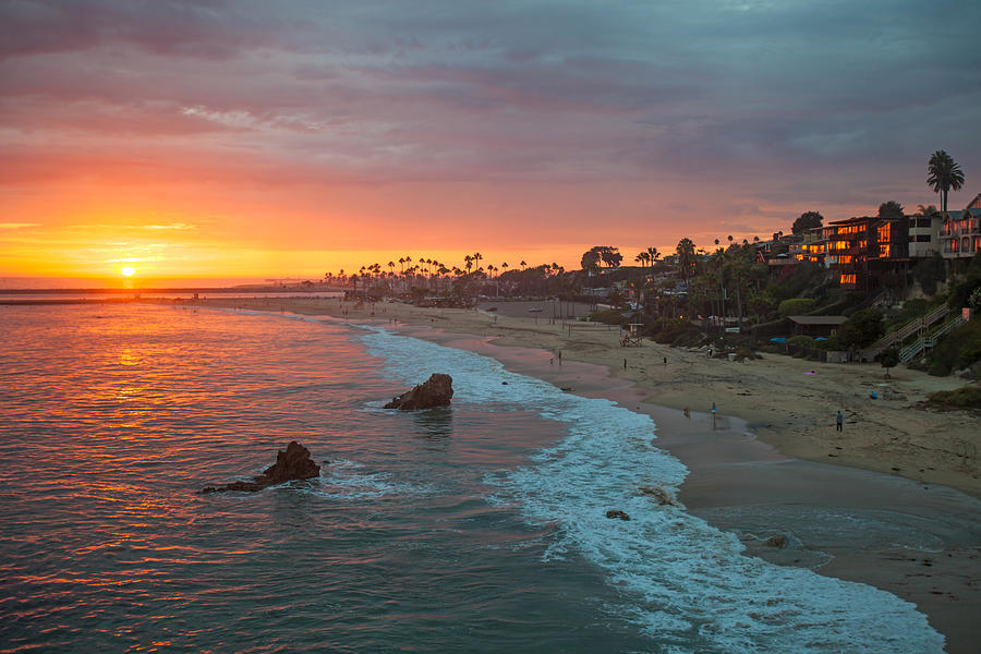 Sunset over Corona del Mar Beach Photograph by Cliff Wassmann