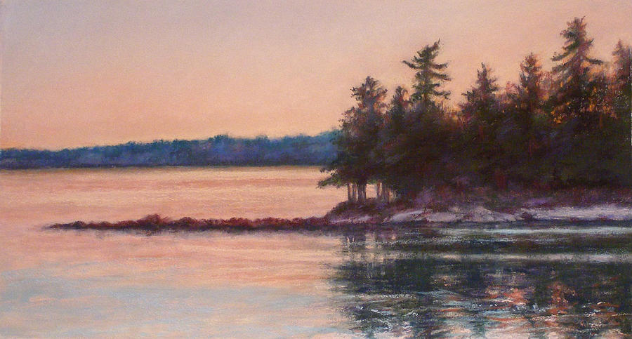 Sunset over Emerald Point Lake Sebago Maine    Pastel by Denise Horne-Kaplan