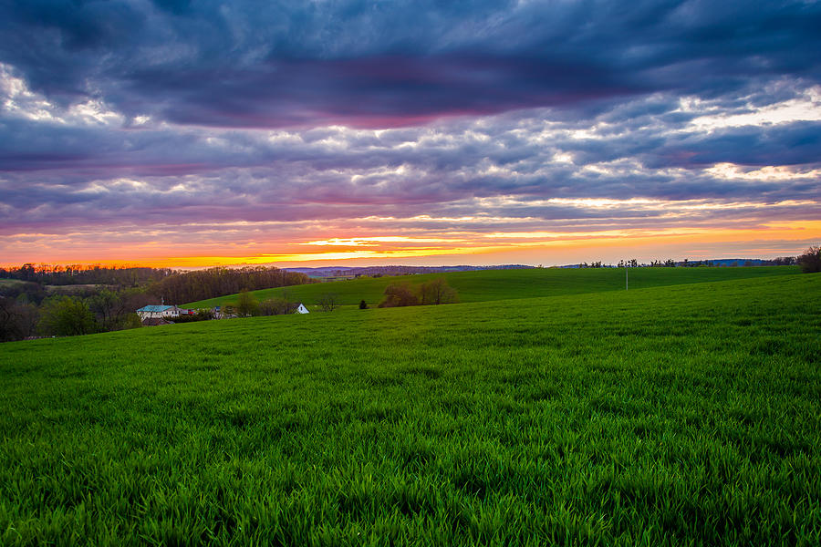 Sunset Over Farm Fields In Rural York County Pennsylvania. Photograph ...