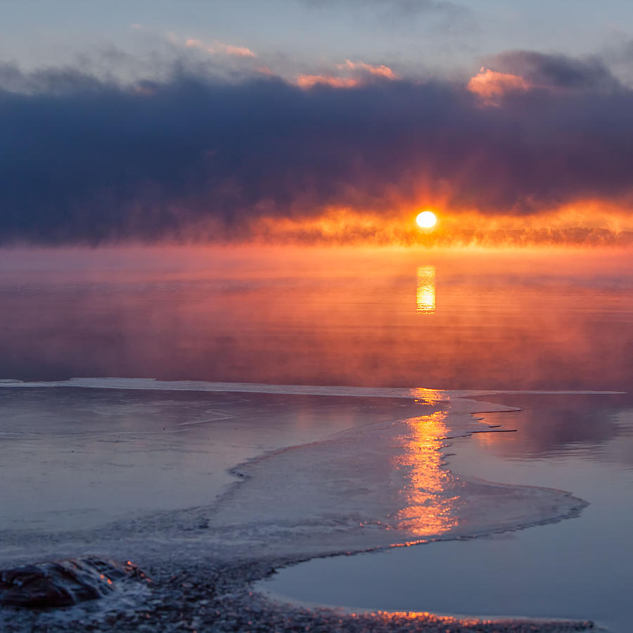 Sunset Over Freezing Lake Photograph by Anna A. Krømcke