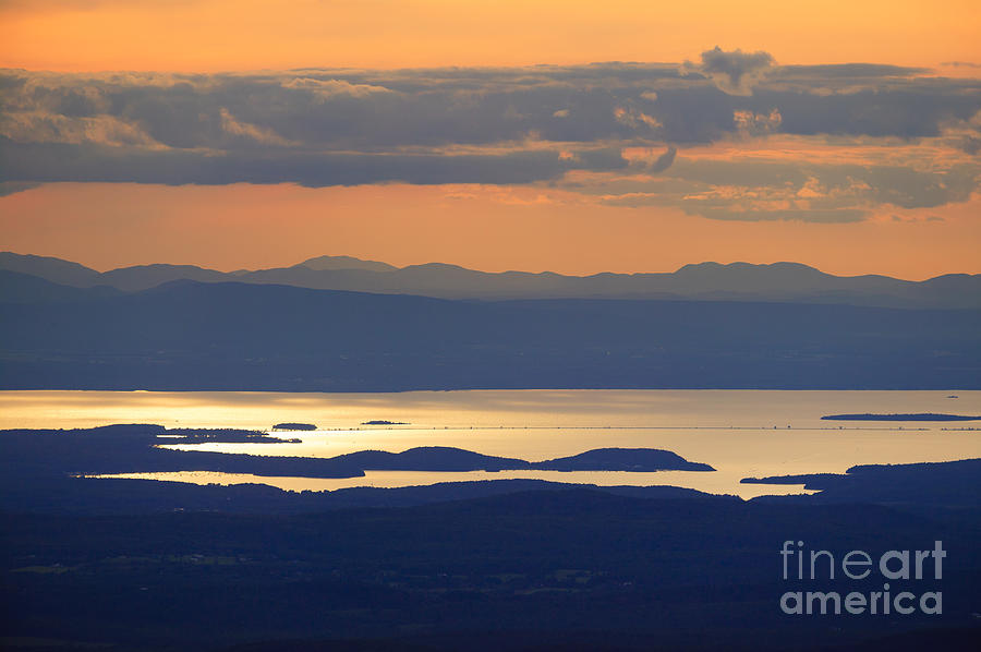 Sunset over Lake Champlain Photograph by Don Landwehrle