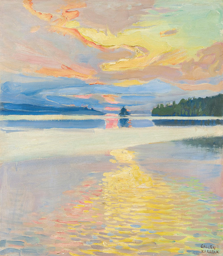 Sunset over Lake Ruovesi Painting by Akseli Gallen-Kallela
