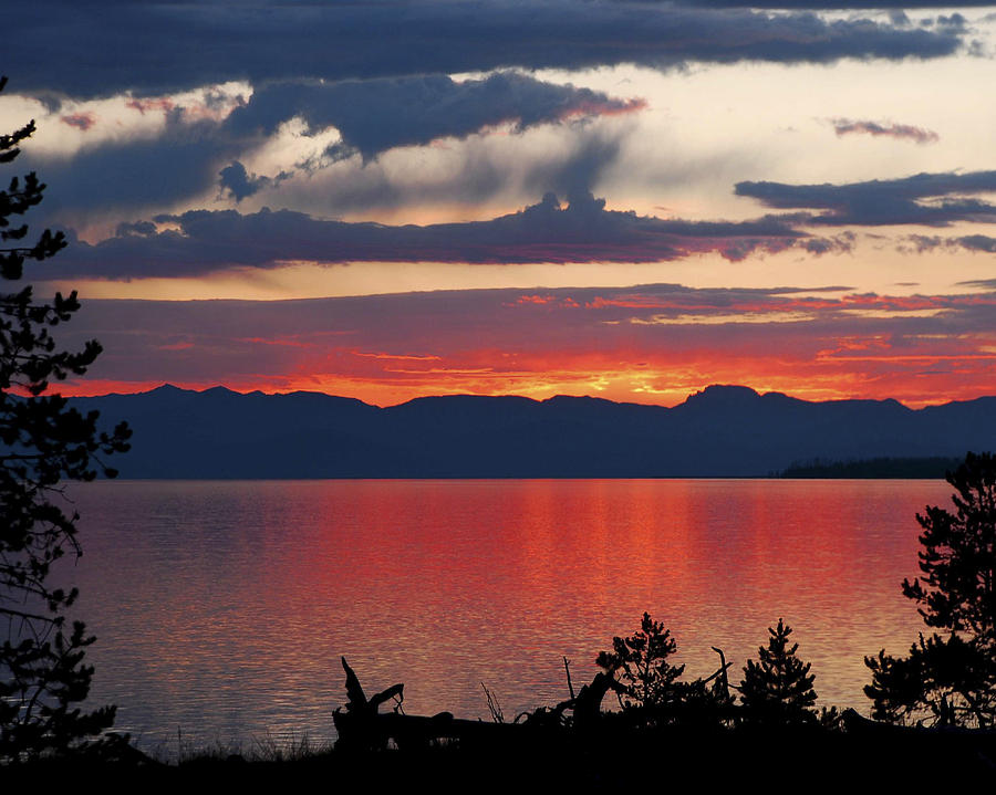 Sunset over Lake Yellowstone Photograph by Betty Eich