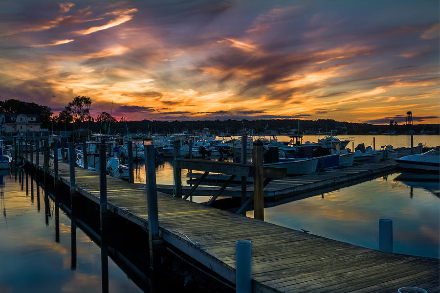 Sunset over Marina on Mystic River Photograph by Kirkodd Photography Of New England