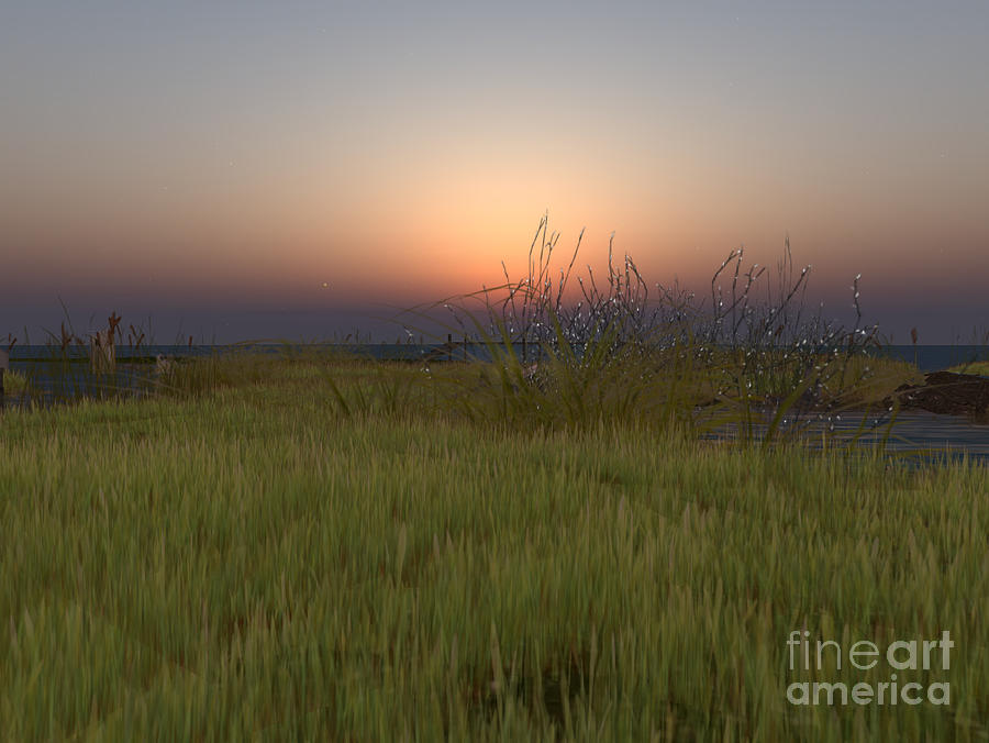 Sunset over meadow Digital Art by Susanne Baumann