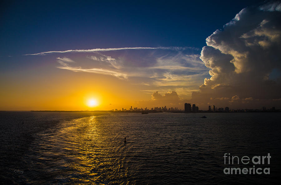 Sunset Over Miami from Out at Sea Photograph by Rene Triay FineArt Photos