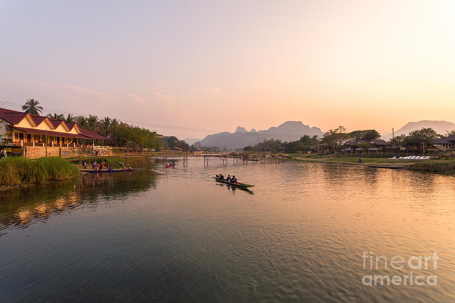 Sunset over Nam Song river - Vang Vieng - Laos Photograph by Matteo Colombo